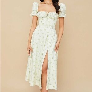 House of CB - "Tallulah" Ivory Floral Puff Sleeve Midi Dress